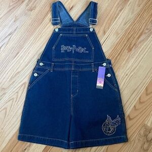 NWT Harry Potter Jean Overalls Shorts Girls Sz 14 Denim Pockets Costume Festival